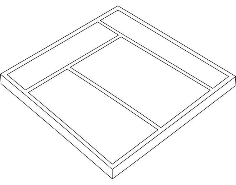 An exploded axonometric of a design system in four isometric layers: raw primitives at the base, named semantic roles, assembled components, and the shipped product on top.